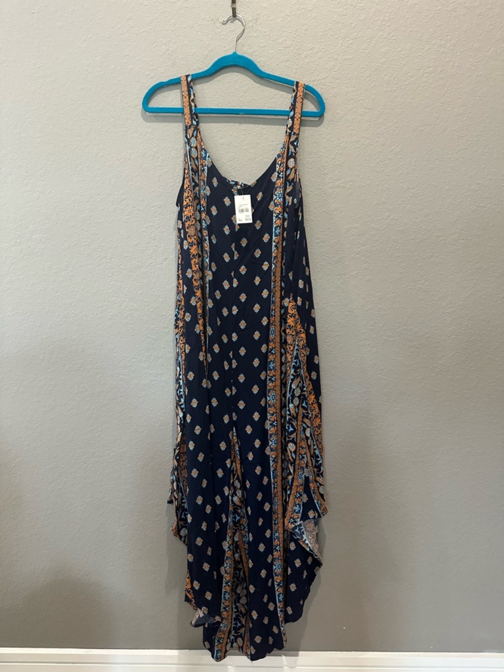 Jumpsuit Romper Blue/orange Print In Rayon Women’s Sz  18/20 by C EST 1946